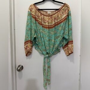 Umgee Off The Shoulder Tie Front Bohemian Top Sz M